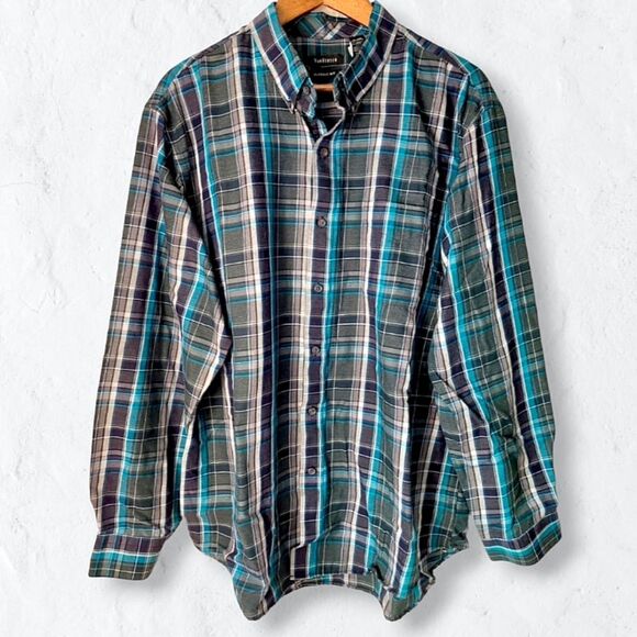 Van Heusen Other - Van Heusen Blue Teal Plaid Flannel Button-down Shirt Sz XL